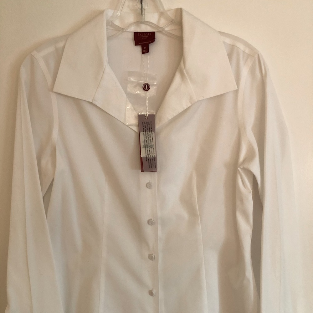NWT Talbots White Blouse Fabric Buttons